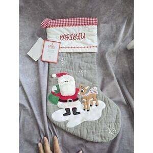 Pottery Barn Kids Santa With Rudolph Quilted Stocking Gray Red  Name CORDELIA